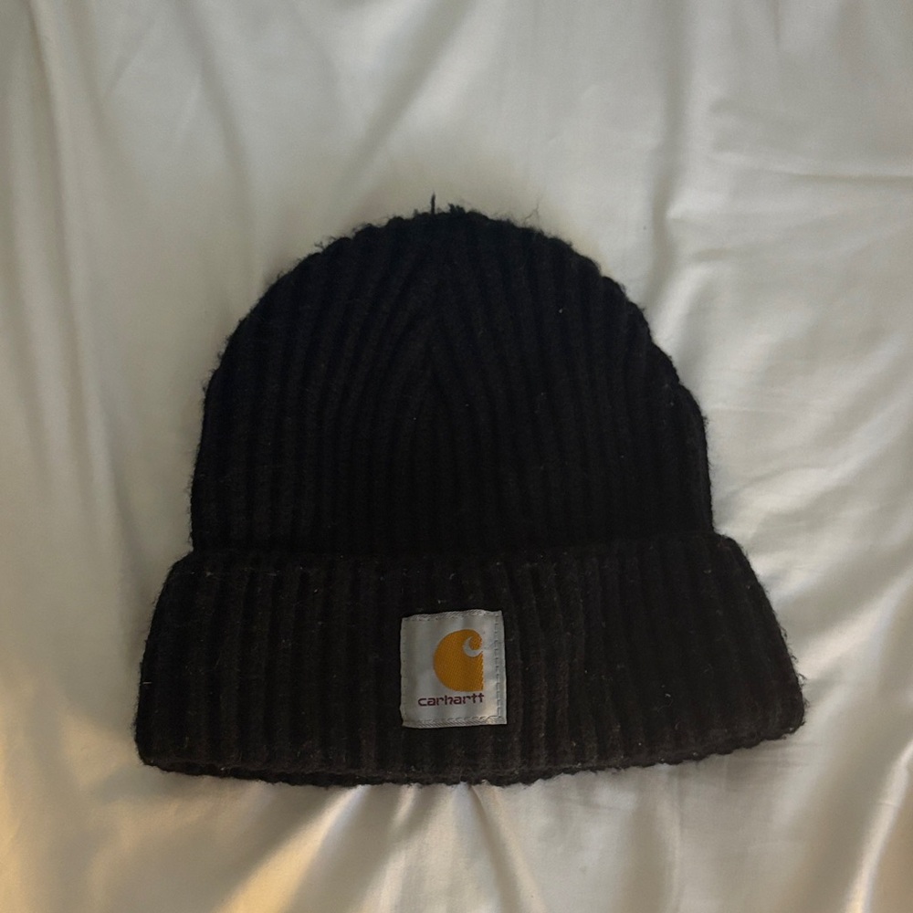 Carhartt Black Chunky Knitt Ribbed Cuffed Beanie with Logo Patch